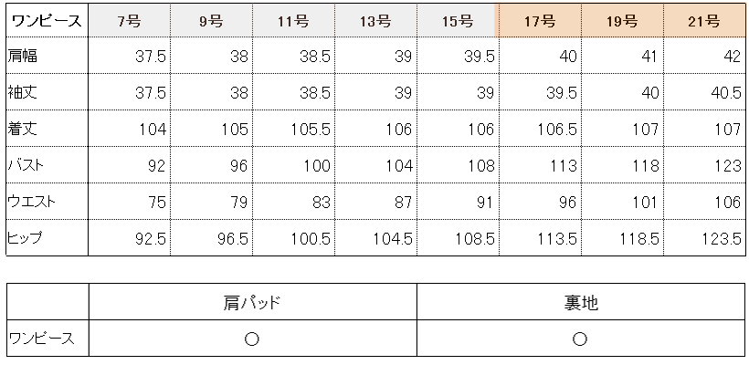 サイズ表